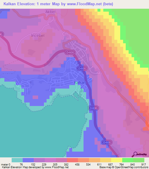 Kalkan,Turkey Elevation Map