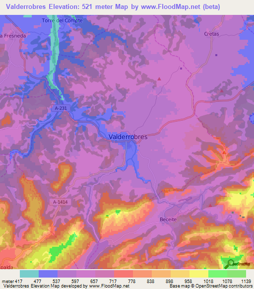 Valderrobres,Spain Elevation Map