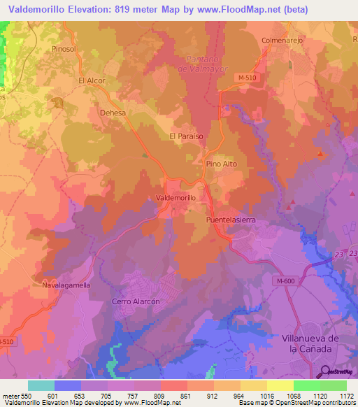 Valdemorillo,Spain Elevation Map