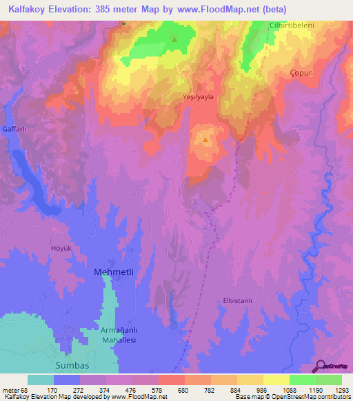 Kalfakoy,Turkey Elevation Map