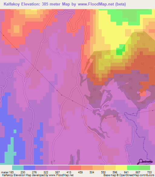 Kalfakoy,Turkey Elevation Map