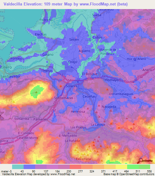 Valdecilla,Spain Elevation Map