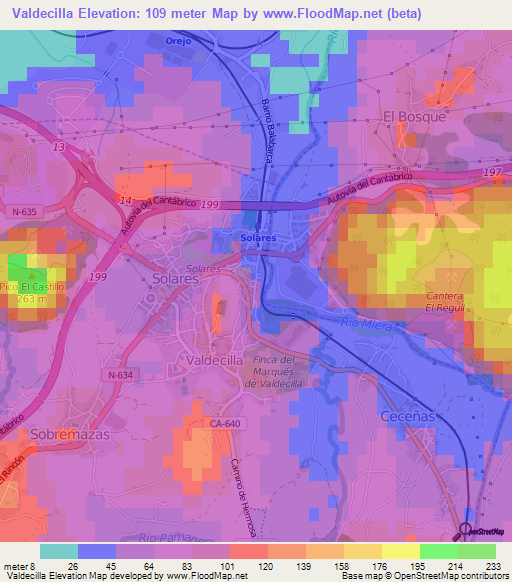 Valdecilla,Spain Elevation Map