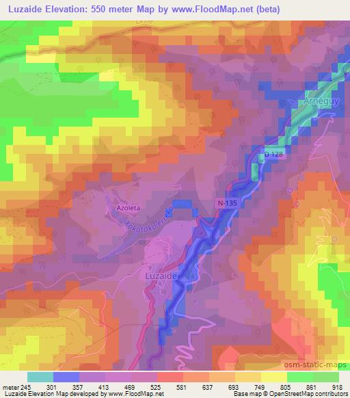 Luzaide,Spain Elevation Map