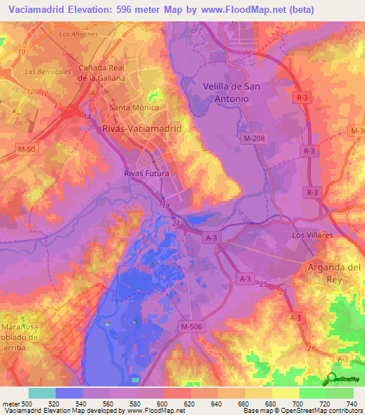 Vaciamadrid,Spain Elevation Map