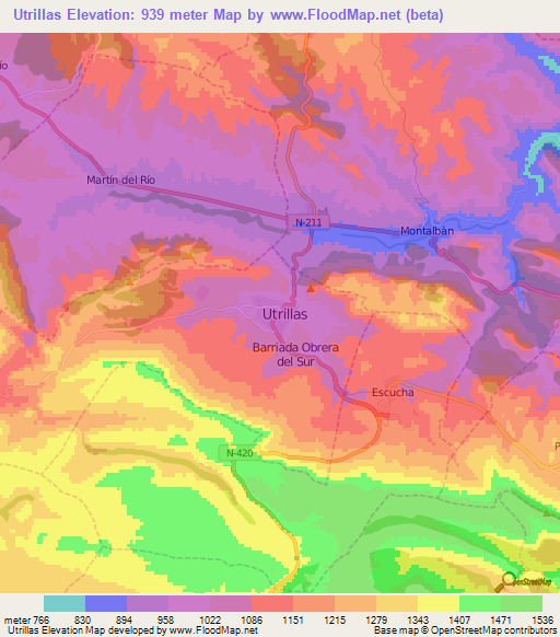 Utrillas,Spain Elevation Map