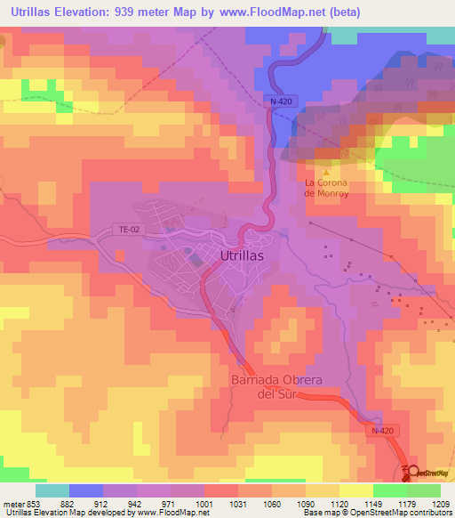 Utrillas,Spain Elevation Map