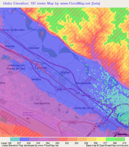 Utebo,Spain Elevation Map