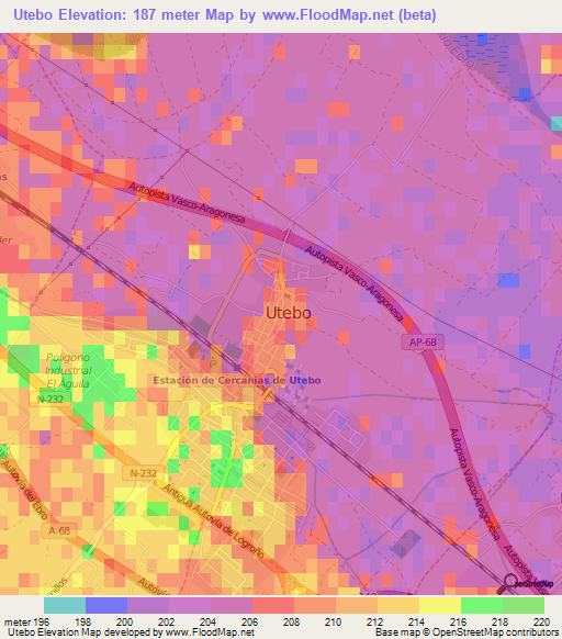 Utebo,Spain Elevation Map