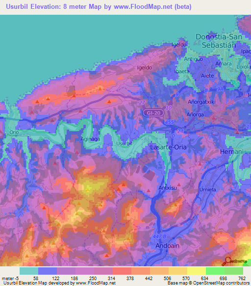 Usurbil,Spain Elevation Map