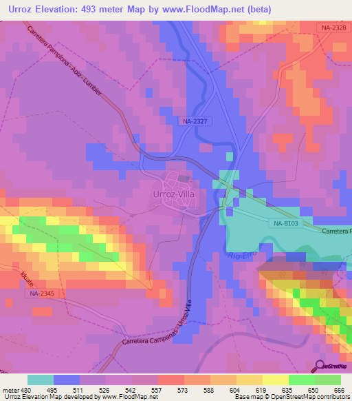 Urroz,Spain Elevation Map