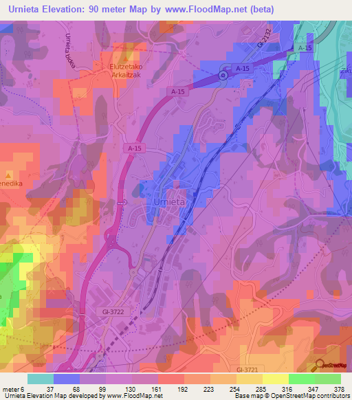 Urnieta,Spain Elevation Map