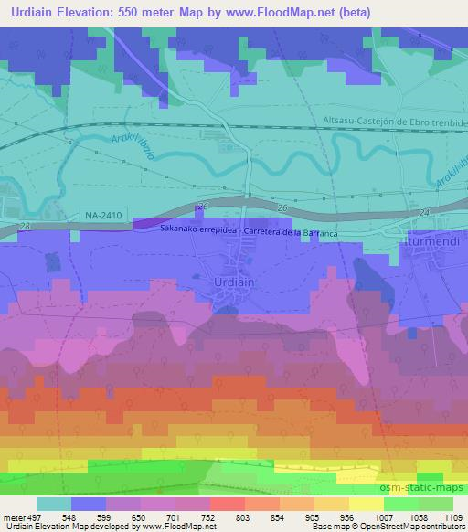 Urdiain,Spain Elevation Map