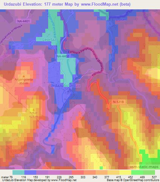 Urdazubi,Spain Elevation Map