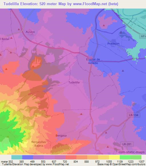 Tudelilla,Spain Elevation Map