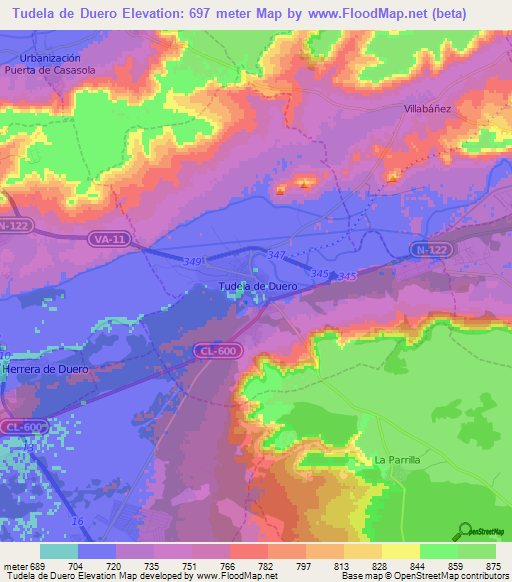 Tudela de Duero,Spain Elevation Map