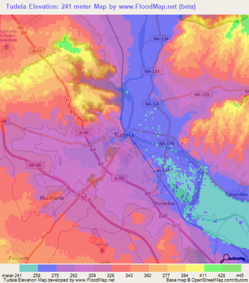 Tudela,Spain Elevation Map