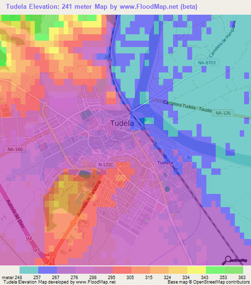 Tudela,Spain Elevation Map