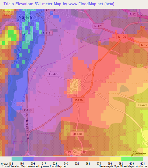 Tricio,Spain Elevation Map