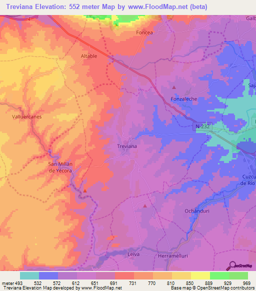 Treviana,Spain Elevation Map