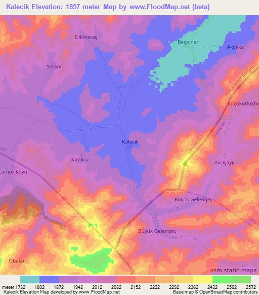 Kalecik,Turkey Elevation Map