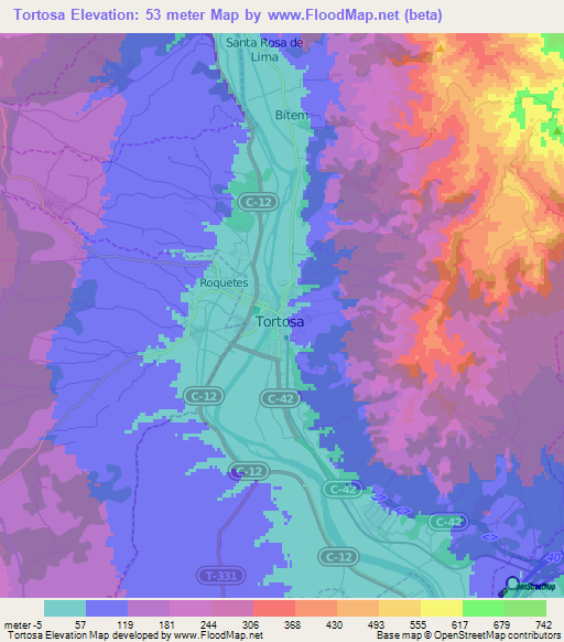 Tortosa,Spain Elevation Map