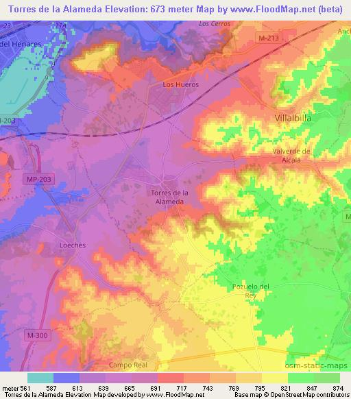 Torres de la Alameda,Spain Elevation Map