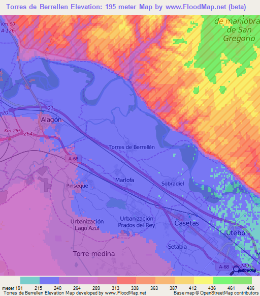 Torres de Berrellen,Spain Elevation Map