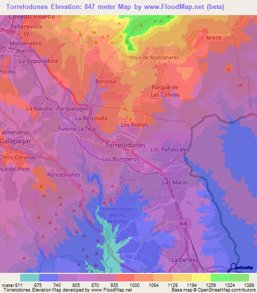Torrelodones,Spain Elevation Map