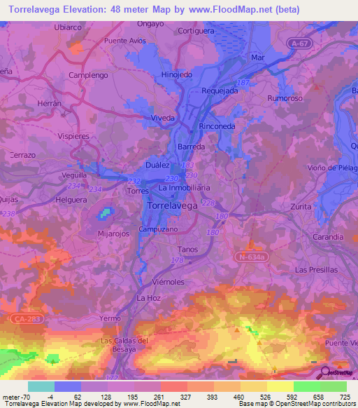 Torrelavega,Spain Elevation Map