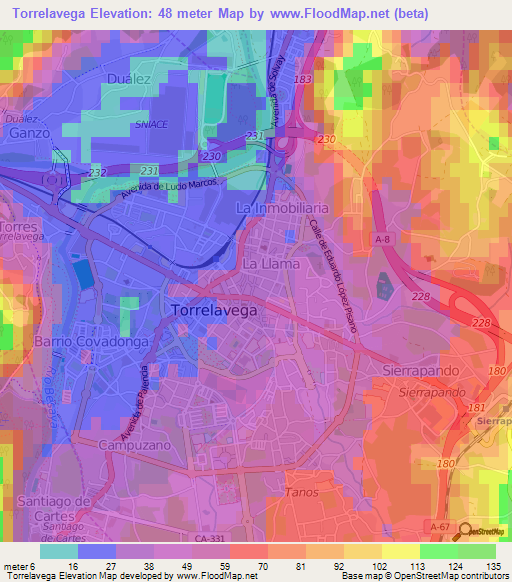 Torrelavega,Spain Elevation Map