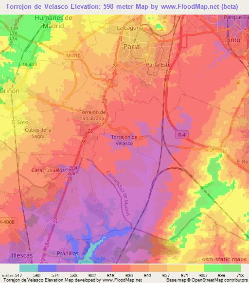 Torrejon de Velasco,Spain Elevation Map