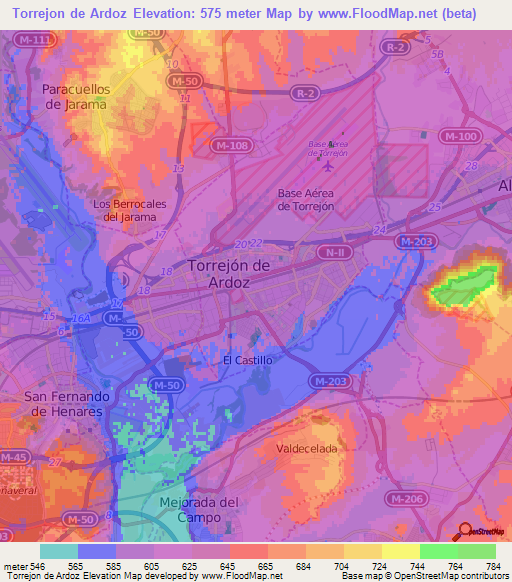 Torrejon de Ardoz,Spain Elevation Map