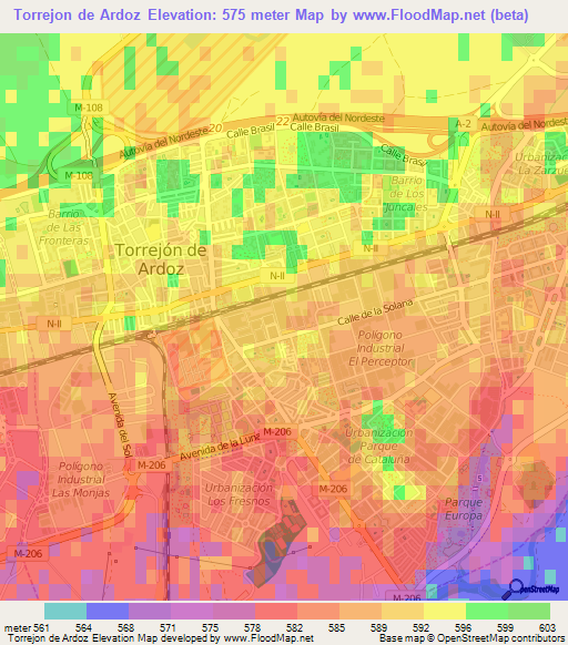 Torrejon de Ardoz,Spain Elevation Map