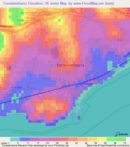 Torredembarra,Spain Elevation Map