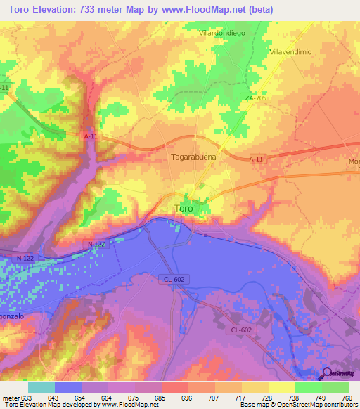 Toro,Spain Elevation Map