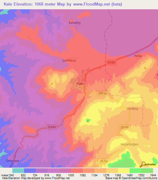 Kale,Turkey Elevation Map