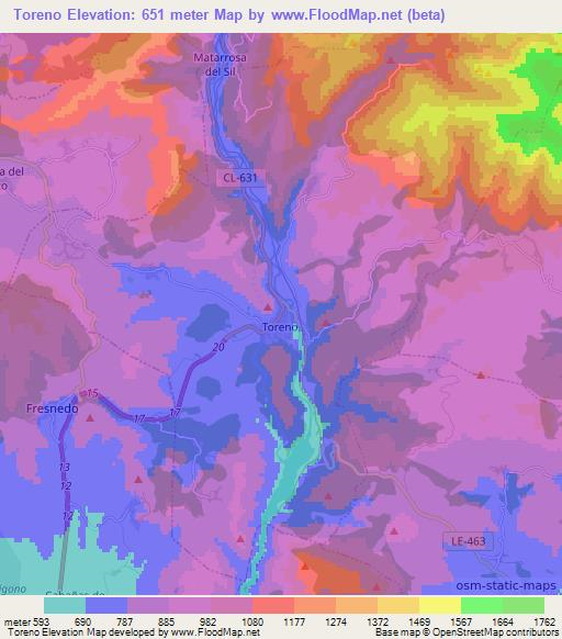 Toreno,Spain Elevation Map