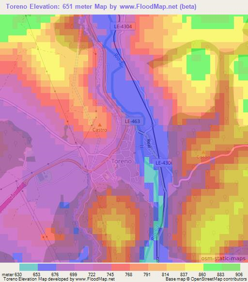 Toreno,Spain Elevation Map