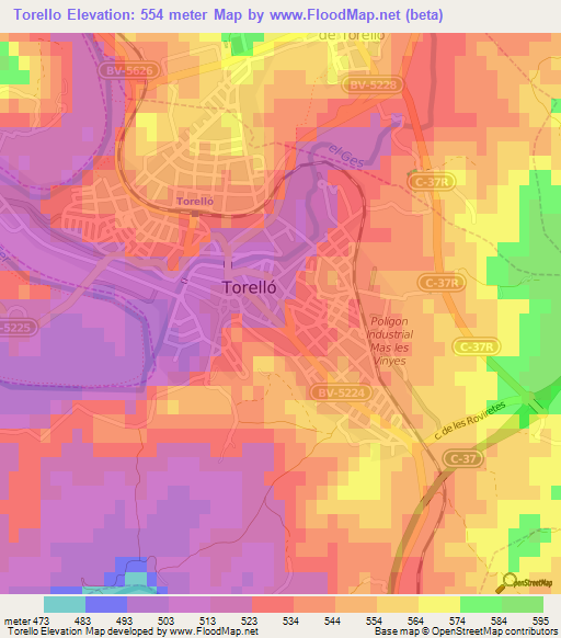 Torello,Spain Elevation Map