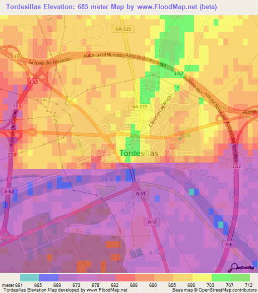 Tordesillas,Spain Elevation Map