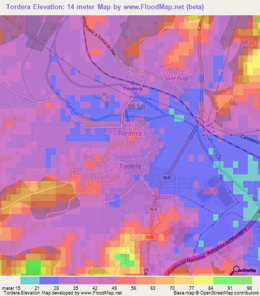 Tordera,Spain Elevation Map