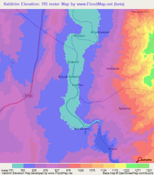 Kaldirim,Turkey Elevation Map