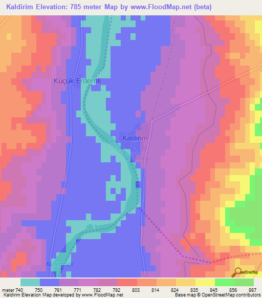 Kaldirim,Turkey Elevation Map