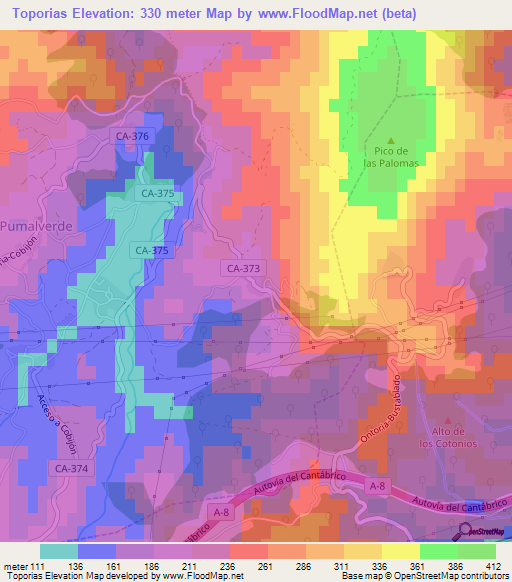 Toporias,Spain Elevation Map