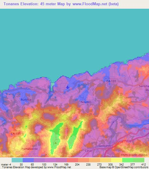 Tonanes,Spain Elevation Map