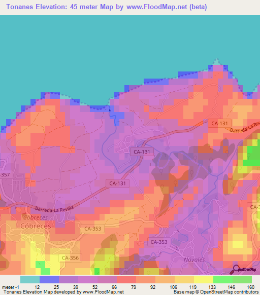 Tonanes,Spain Elevation Map