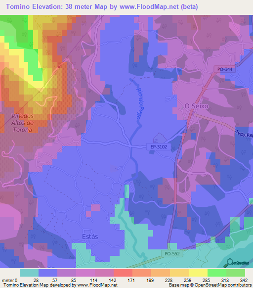 Tomino,Spain Elevation Map