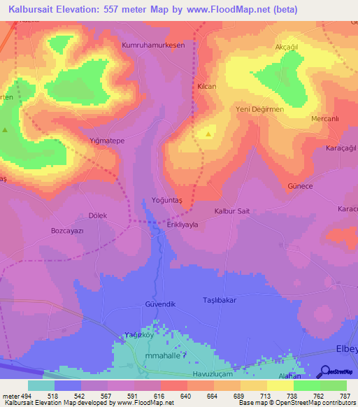 Kalbursait,Turkey Elevation Map