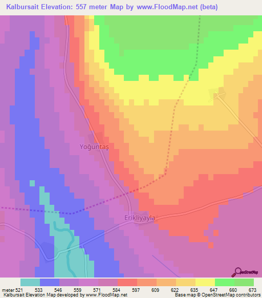 Kalbursait,Turkey Elevation Map